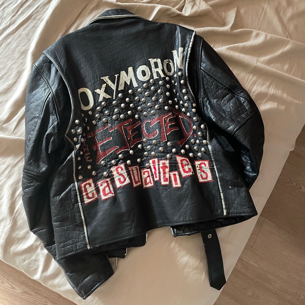 Hand Painted Studded Leather Moto Jacket